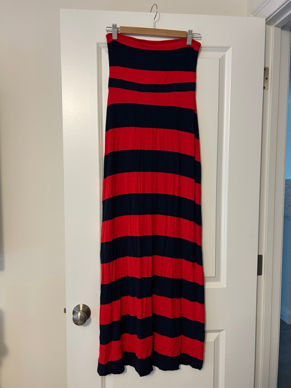 Old Navy Red and Navy Wide Striped Strapless Maxi Dress